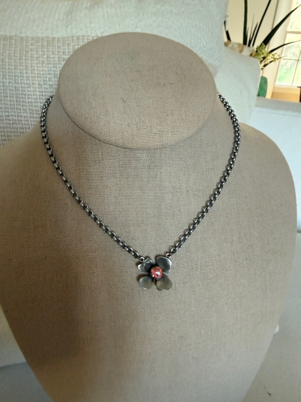Sabika Girly at Heart Flower Necklace with Pink Crystal